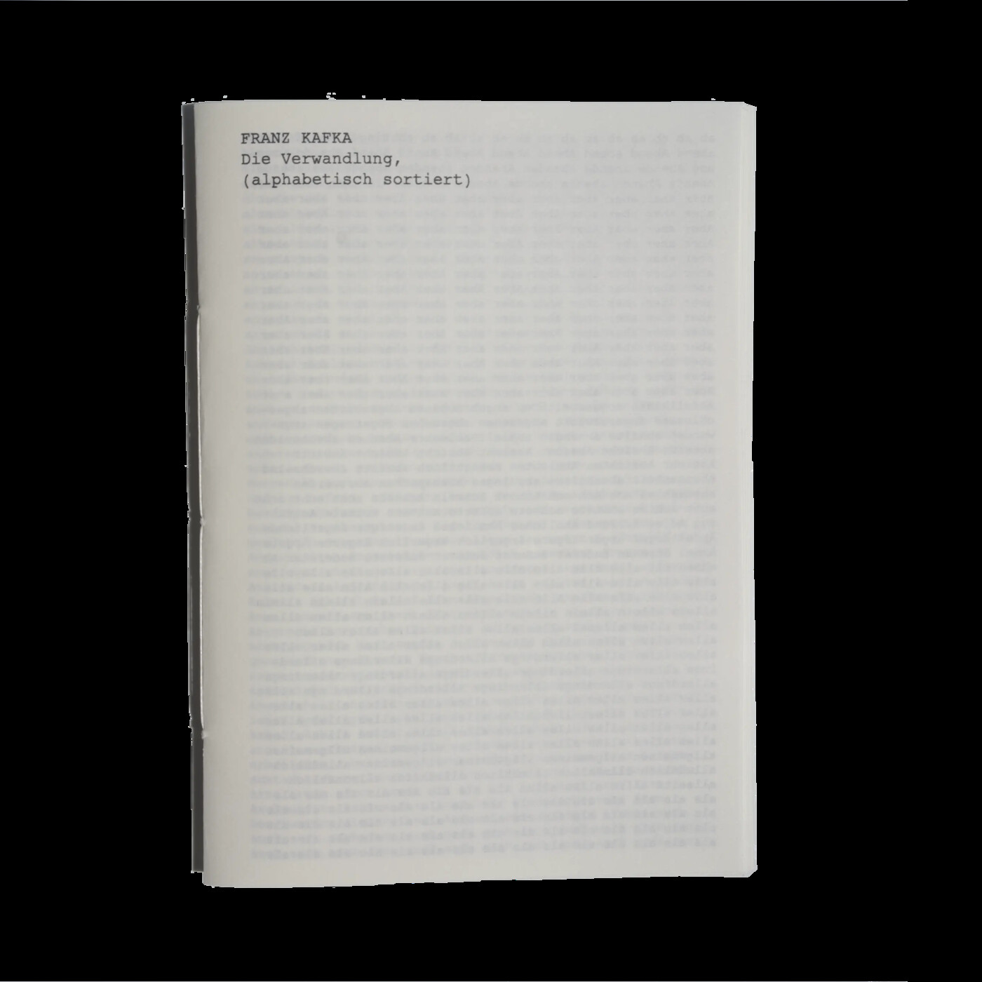 Cover of the thread-bound booklet: Franz Kafka, Die Verwandlung, alphabetisch sortiert